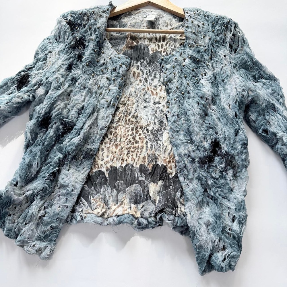 Alberto Makali Women's XL Blue Gray Textured Mesh Cardigan Jacket